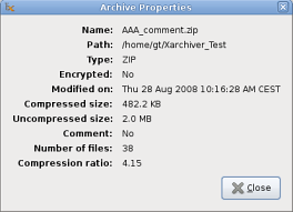 Archive properties dialog